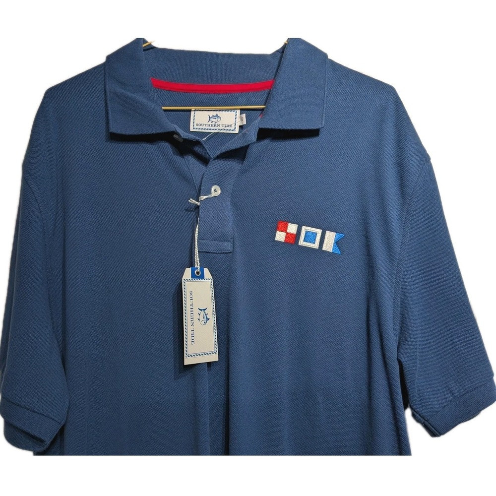 Southern Tide Polo Shirt Mens Large Yacht Blue USA Nautical Flag Embroidered NWT